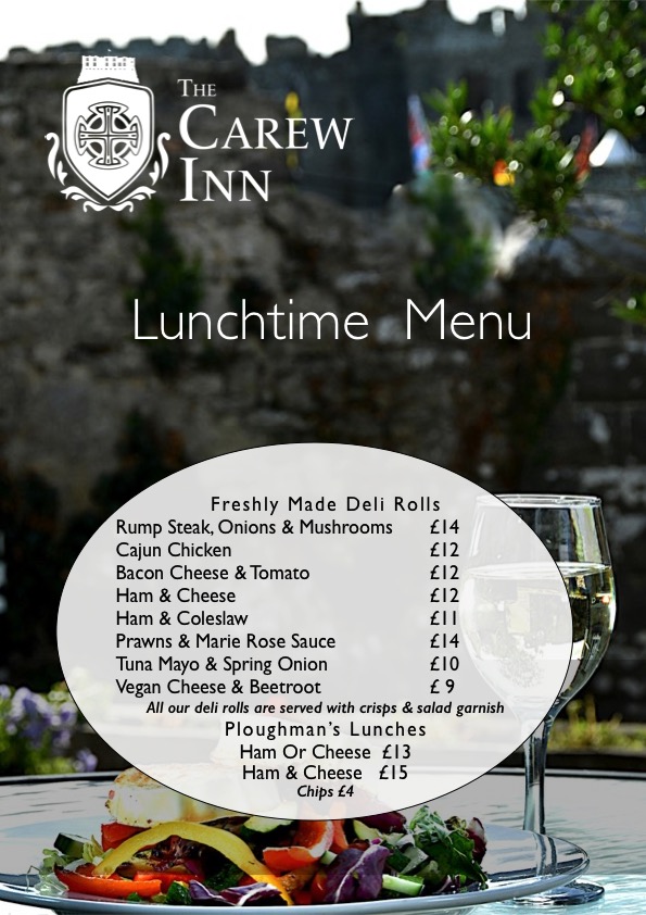 Lunch menu Carew Inn